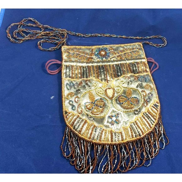 Vintage Beaded Fringe Mini Bag ~ Crossbody Colorful Small Purse with Strap - Picture 4 of 7